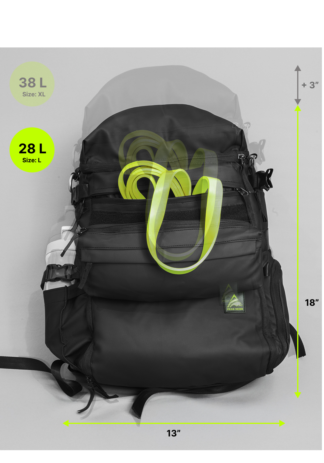 Peak Reign Heavy Bag — L vs XL size comparison, front